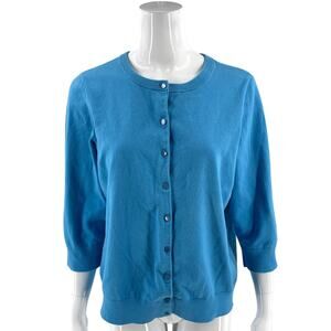 Talbots Womens Cardigan Sweater Plus Size 1X Turquoise Blue Pima Cotton Button